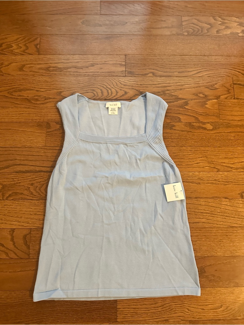 NWT Kate Hill Light Blue Rib-Trim Square-Neck Tank Size Large
